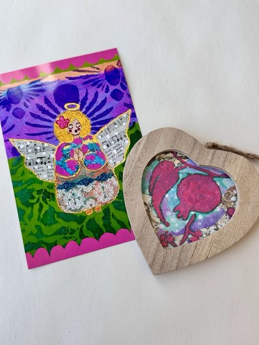 Hand painted wooden - hand, heart